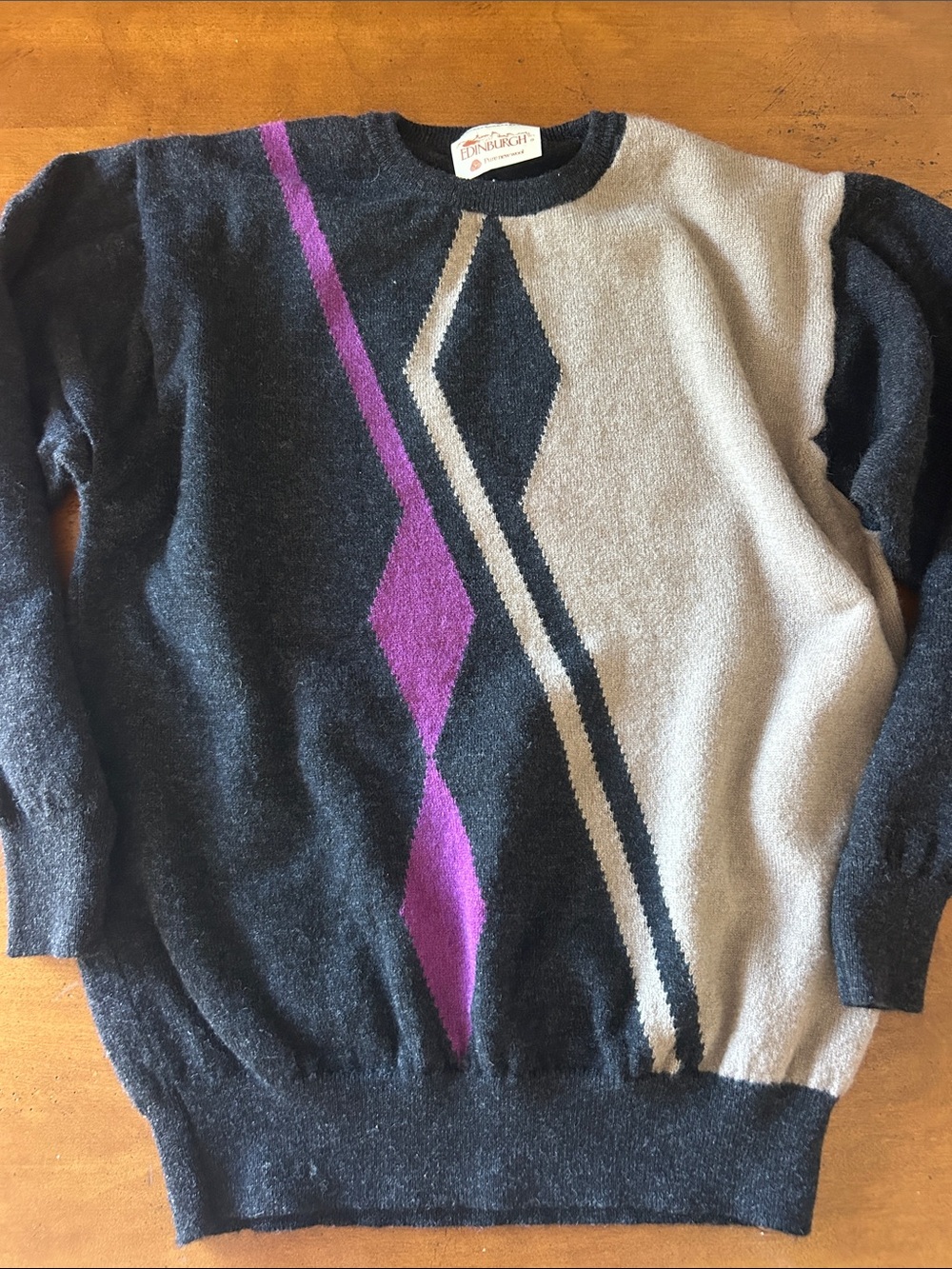 Vintage Edinburgh Made in Britain New Wool Colorblock Diamond Crewneck Sweater